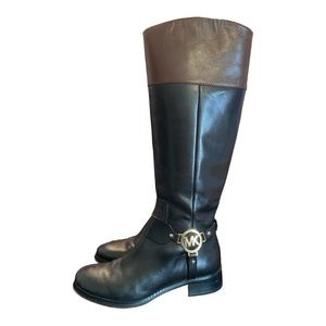Michael Kors Womens Fulton Leather Black & Mocha Riding Boots Size 6.5